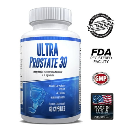 Ultra Prostate 30 – Comprehensive All Natural Prostate Support Formula for Men – Saw Palmetto, Pygeum, Plant Sterol Complex & 27 More – 1