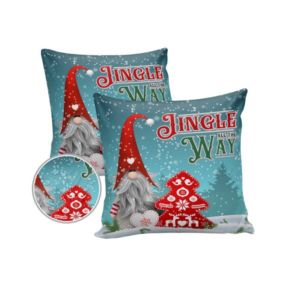 Pack of 2 Outdoor Pillow Covers, Christmas Gnome Winter Snowflake Xmas Tree Waterproof Square Throw Pillowcase Cushion Decorative Pillow Covers for Couch Patio Tent, 18x18 in