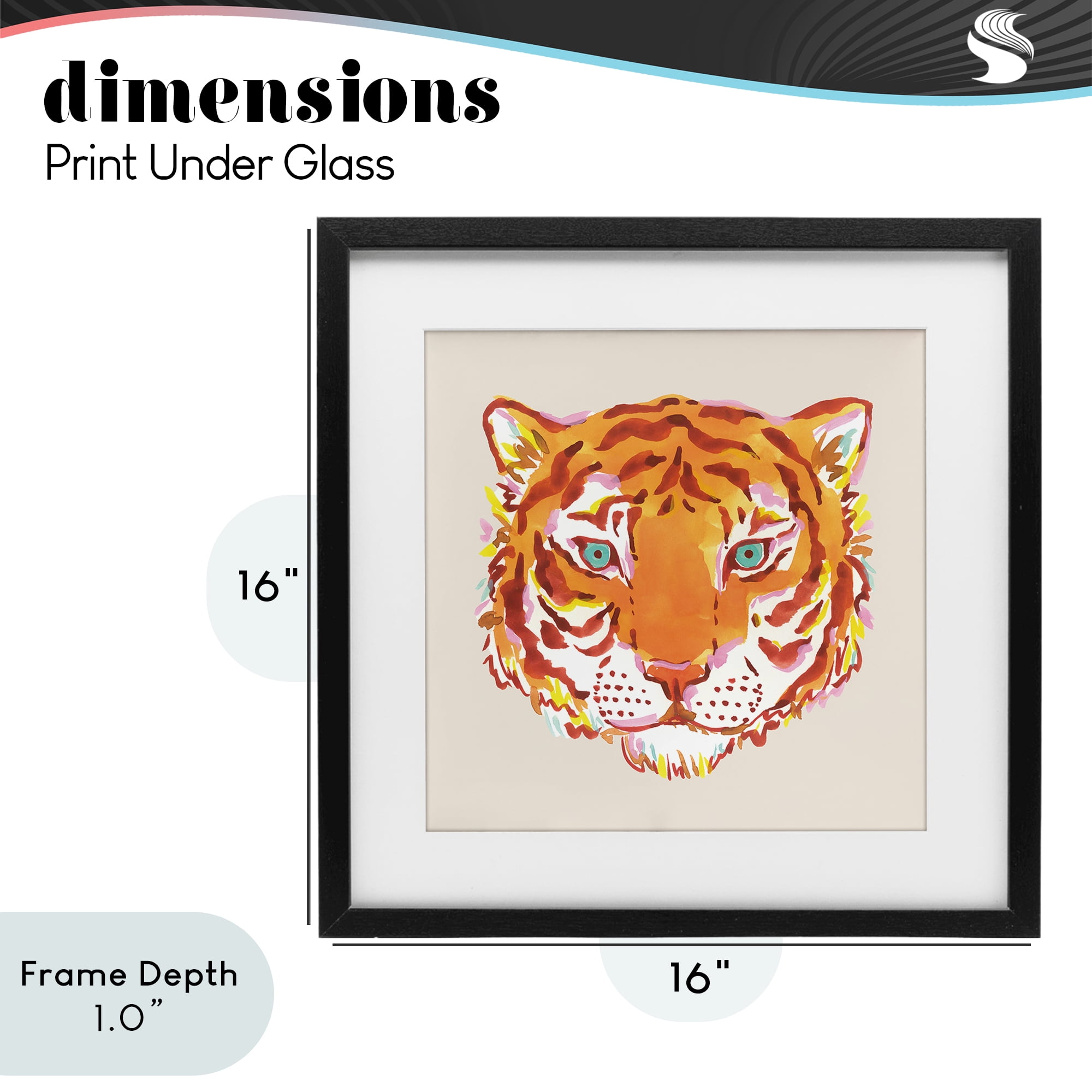 Stupell Industries Orange Boho Tiger Face Black Framed Print Under Glass, design by Karolina Sato