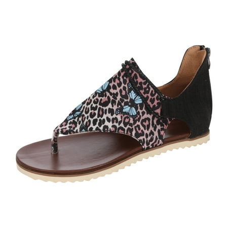 

Rdeuod Sandals Women Women S Printing Zipper Casual Vacation Open Toe Pinch Flat Beach