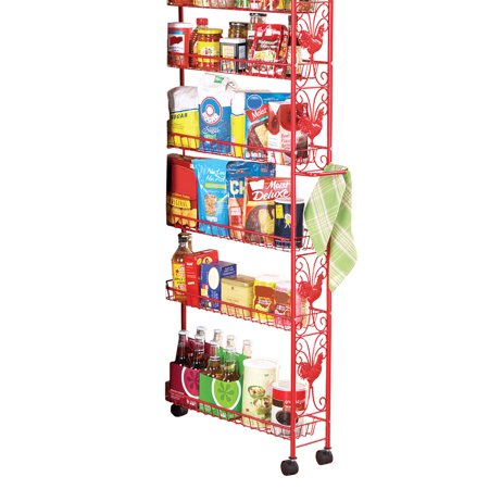 Red Metal Rooster Slim Rolling Pantry Storage Cart Walmart Com