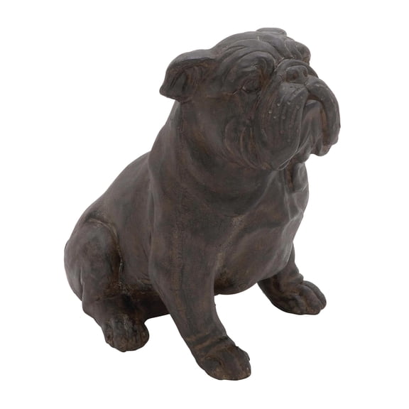 10" x 11" Brown Polystone Distressed Sitting Bulldog Sculpture, by DecMode