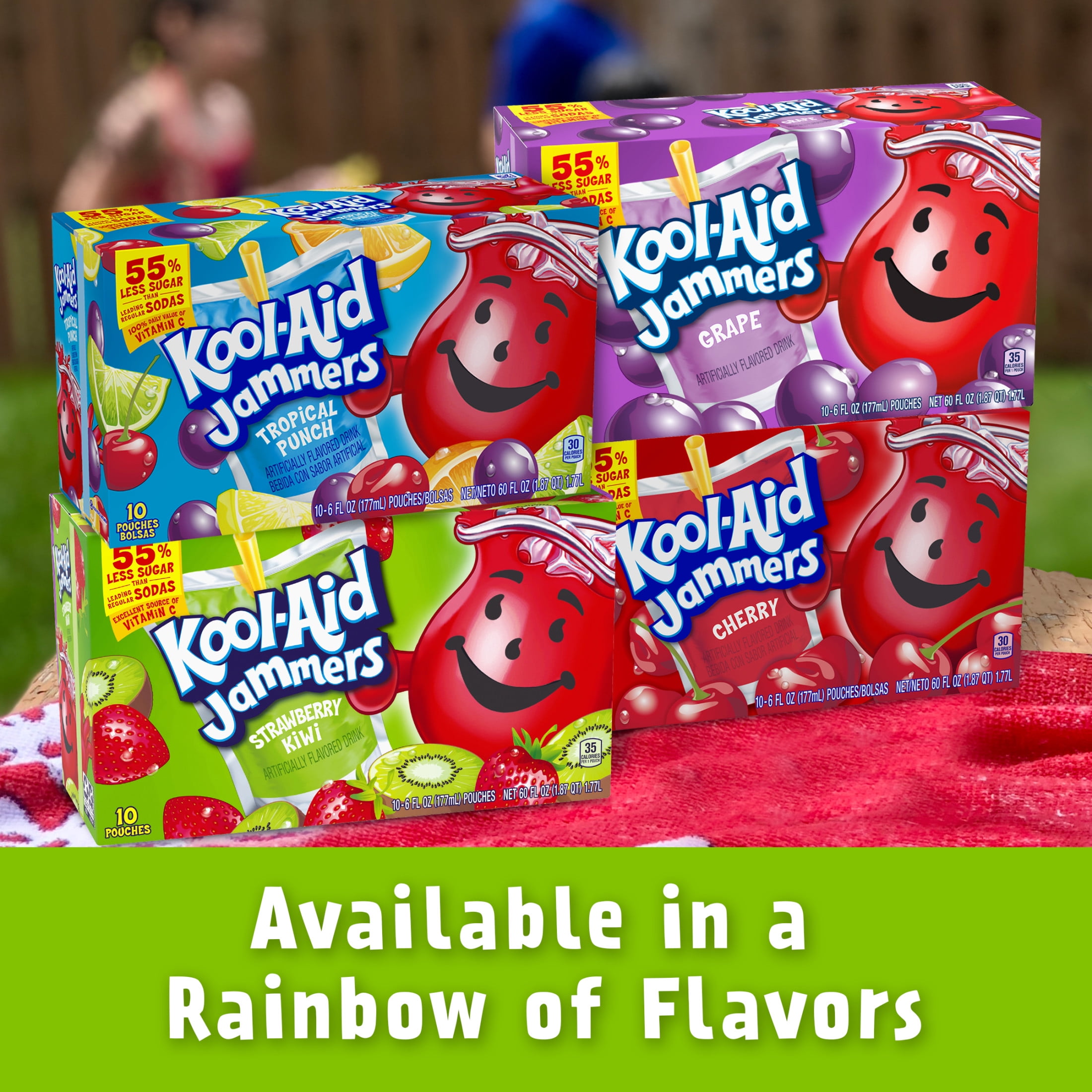 (4 pack) Kool-Aid Jammers Artificially Flavored Drink, 10 Pouches, for School Lunches and On-the-Go Hydration, Strawberry Kiwi Flavor, Excellent Source of Vitamin C, 6 fl oz