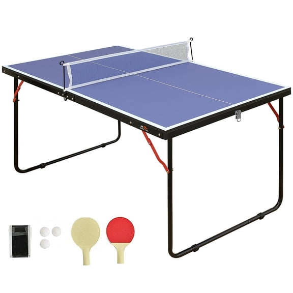 4.5FT Outdoor Table Tennis Table, SHINPT Mini Ping Pong Table with Net, Foldable Ping Pong Table with 2 Paddles and 3 Balls, Folding Game Table for Indoor/Outdoor, Table Game for Adults for Backyard