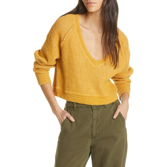Free People | High Low V-Neck Sweater | Yellow | Size S