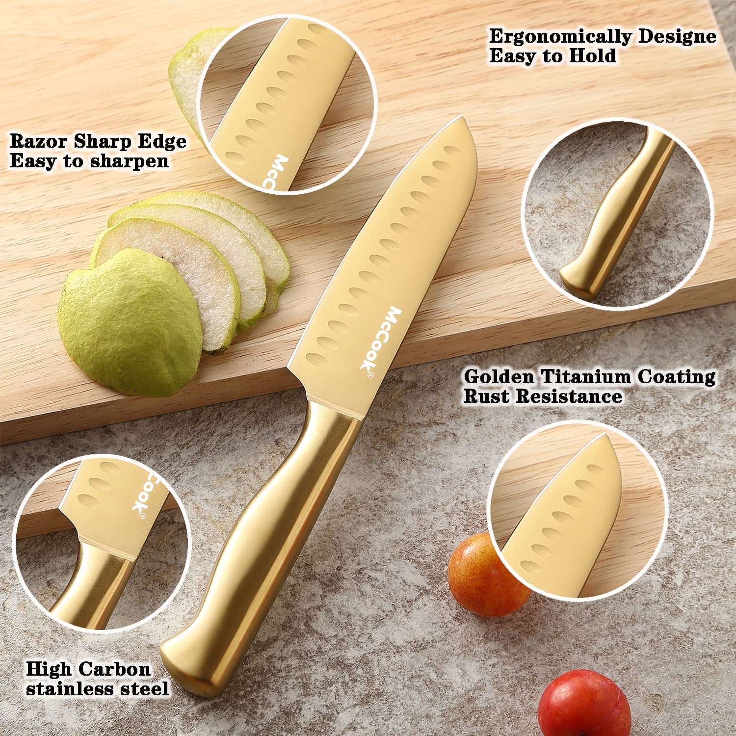 McCook® Knife Sets,German Stainless Steel Knife Block Sets with Built-in  Sharpener