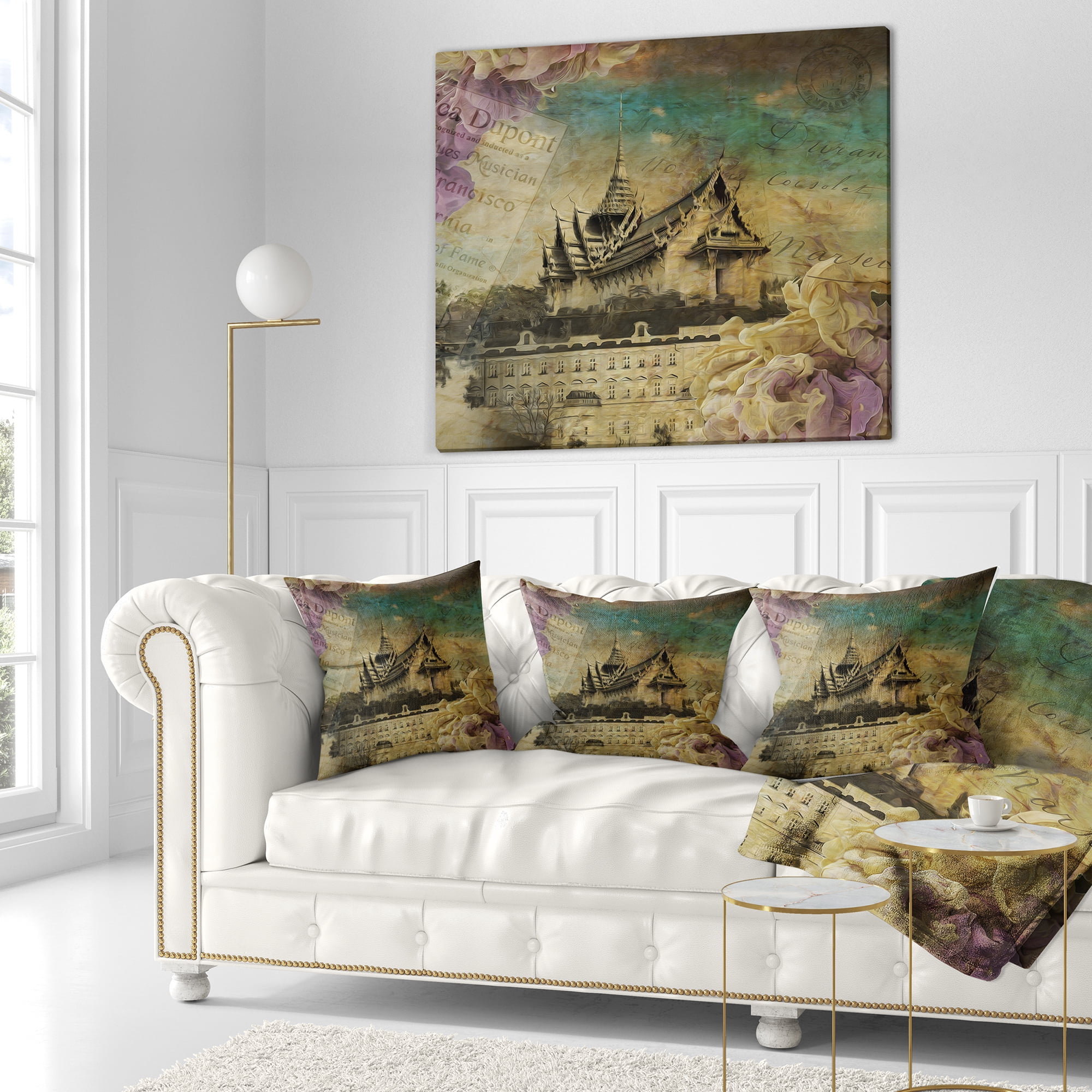 Designart Vintage Style Sky Castle - Contemporary Throw Pillow - 18x18
