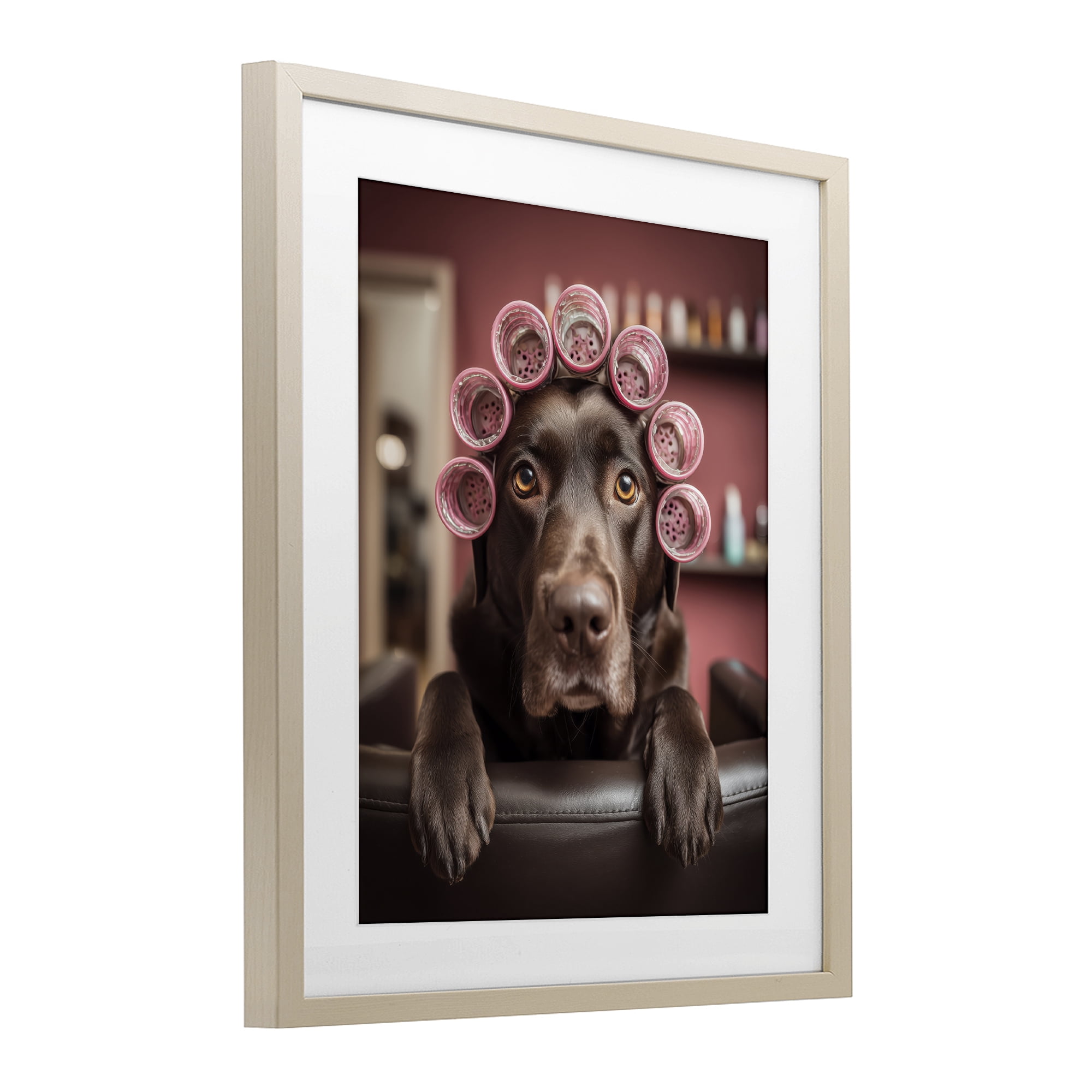 Stupell Industries Dog at Salon with Curlers Birch Framed Print Under Glass, design by Scott Stulberg