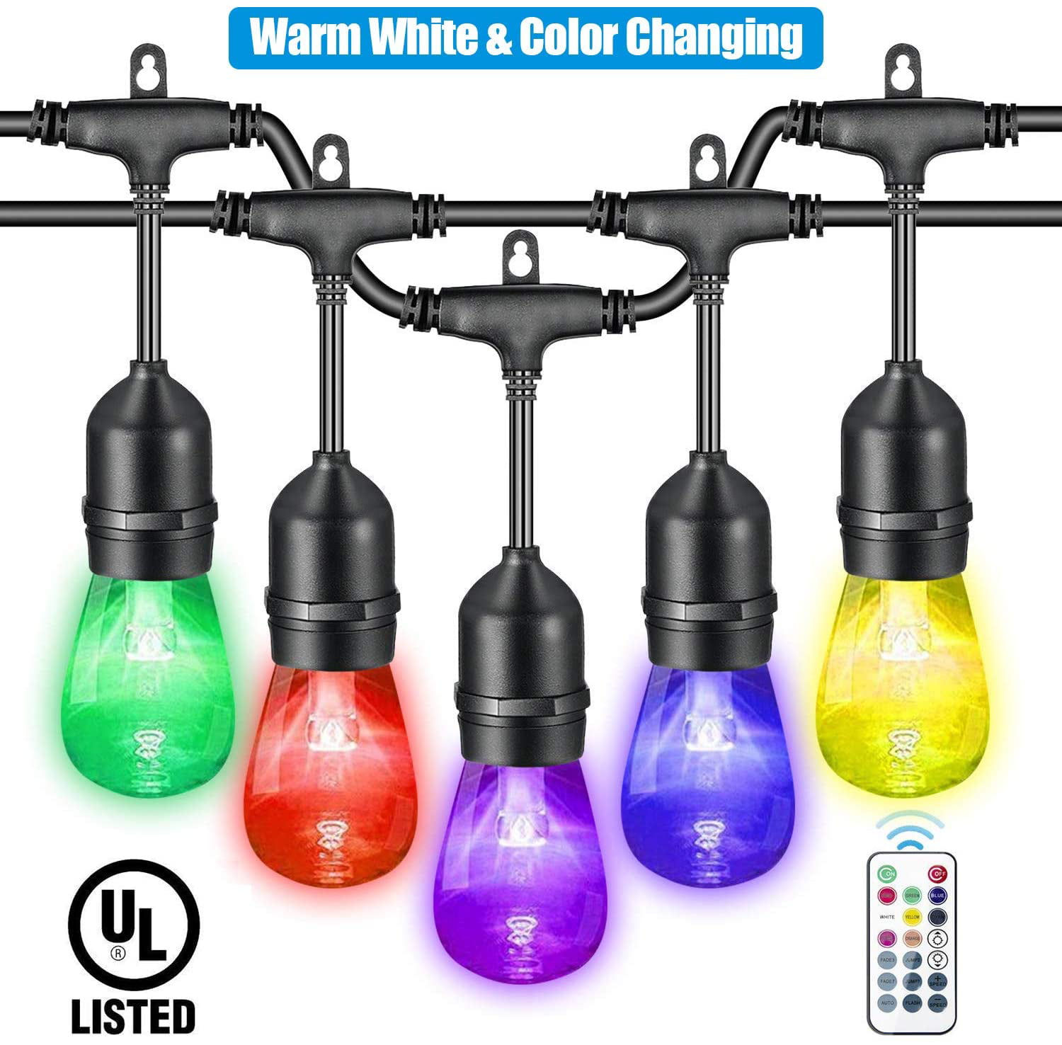 Dimmable LED Duty VAVOFO 48FT Warm White & Color Changing Outdoor String Lights 