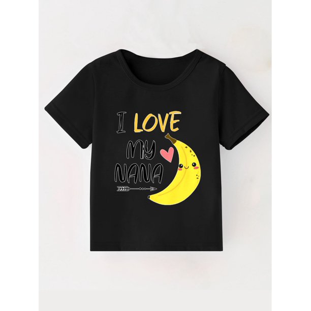 Youngsters' 'I Love My Nana' Banana Print T-Shirt - Cute Casual Short Sleeve Tee for Boys & Girls, Round Neck, Machine Washable, Polyester Blend