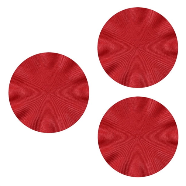Mantel Individual Redondo Ondulado, Tapete Redondo Antiescaldado, Mantel Individual de Estilo Occidental con Aislamiento para Mesa de Comedor, Tapete para Mesa de Cocina, Rojo