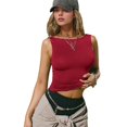 thumbnail image 2 of Women'S Summer Slim High Elastic Sleeveless Sports Vest red XL, 2 of 9