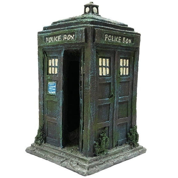 SLOCME TARDIS Police Box Aquarium Decoration – Resin Fish Tank Hideout Ornament, Blue, Safe for Fresh & Saltwater