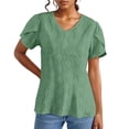 thumbnail image 1 of T-shirt Décontracté à Manches Courtes Col en V Couleur Unie Printemps Été pour Femmes, 1 of 6