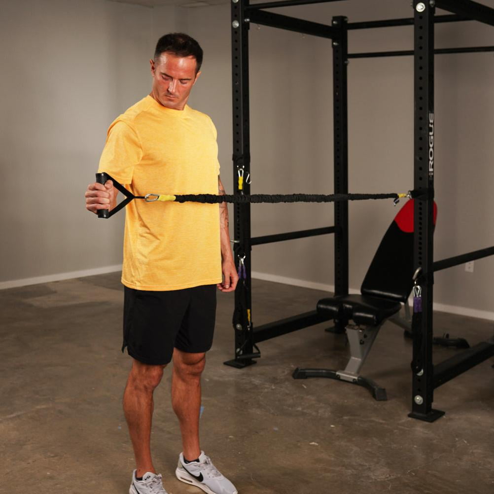 Iron Neck Dynamic Resistance Band with 10lb Max Resistance | Train, Workout, or Rehab Training Band Stretches from 3 to 9 ft | Cloth Wrapped with Stainless Steel Carabineers