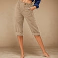 thumbnail image 2 of Cotton Linen Capri Pants for Women Elastic Mid Waist Straight Leg Lightweight Capris with Pockets, 2 of 4