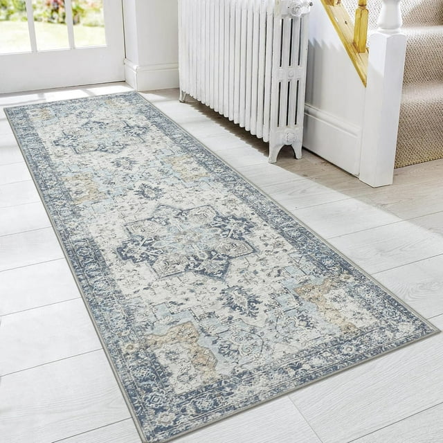 Biwat Area Runner Rugs 2x10 for Living Room, Non-Slip Machine Washable Rug for Hallway Kitchen, Low Pile Print Rug for Bedroom Dining Room Home Office