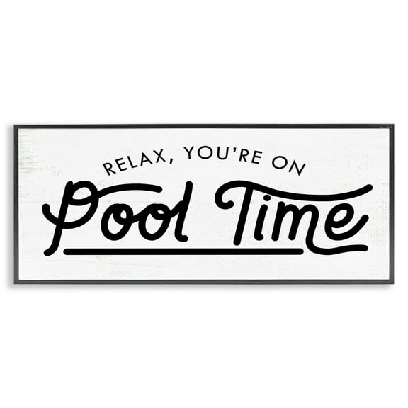 Stupell Industries Pool Time Summer Phrase Typography Painting Black Framed Art Print Wall Art, 24 x 10