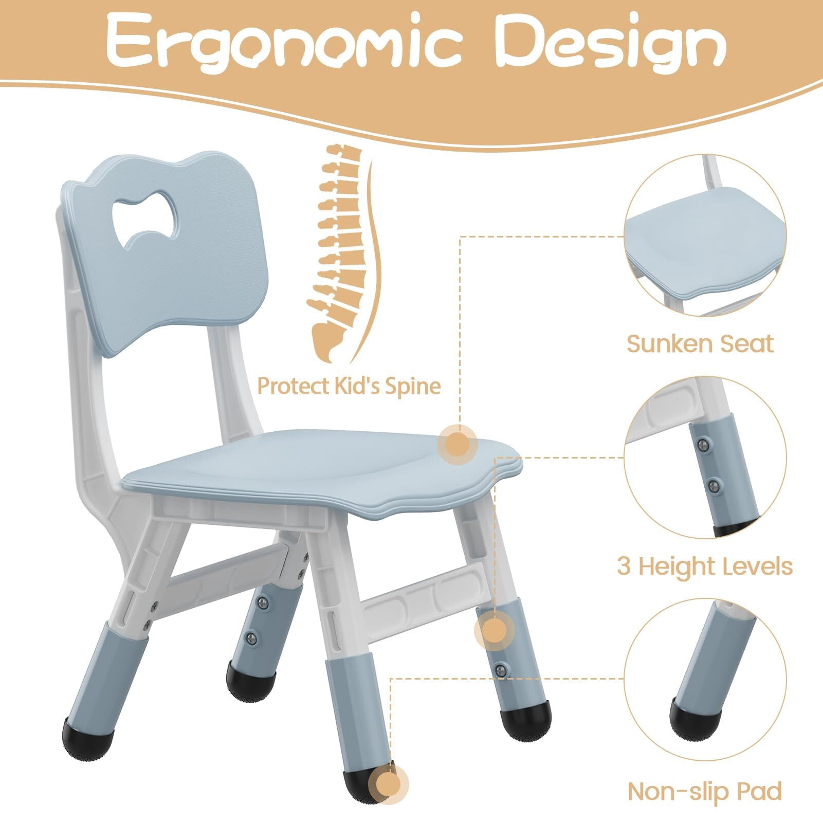 Kids Table and 2 Chairs Set with Graffiti Desktop, Height Adjustable Toddler Table and Chairs Set for Reading, Drawing, Playing, Eating