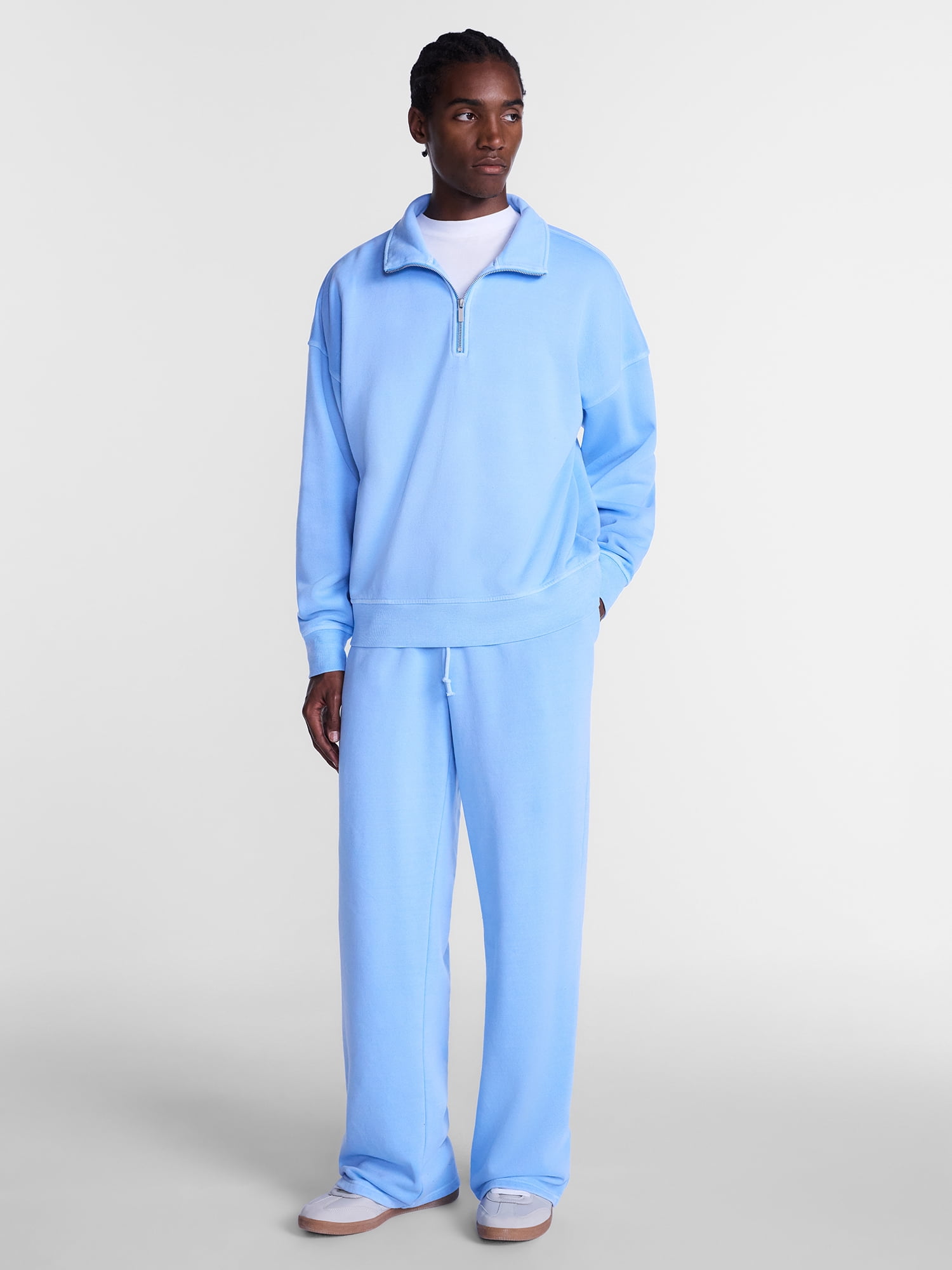No Boundaries Boxy Fit Quarter Zip Fleece Sweatshirt with Long Sleeves, Men's XS-4XLT