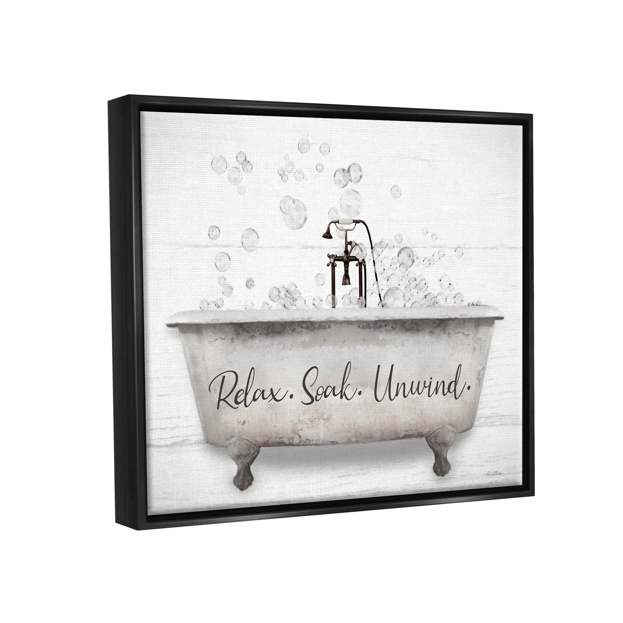 Stupell Relax Soak Unwind Bathtub Bubbles Typography Painting Black Floater Framed Art Print Wall Art