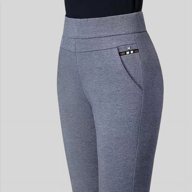Pantalones gruesos con forro polar para otoño e invierno, pantalones casuales de cintura alta elásticos para mujer, pantalones adelgazantes grises elásticos