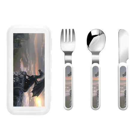 

Salouo Black Dragon Cliff Dawn Pattern 3 Pieces Toddler Utensils Kids Silverware Set Stainless Steel Utensils for Kids Children Safe Spoons Forks & Knife Dishwasher Safe