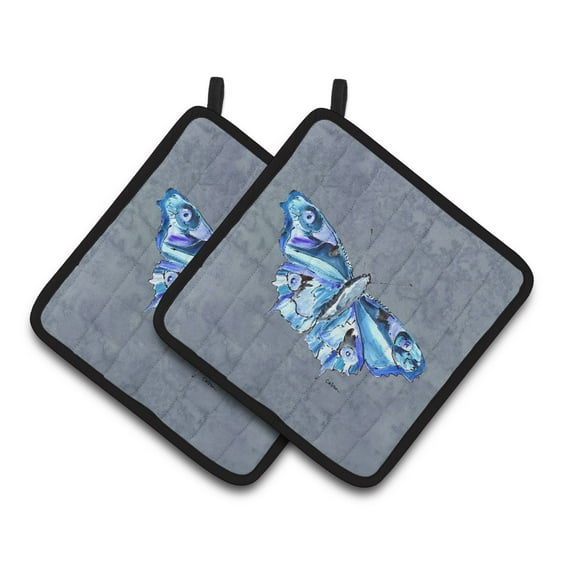 Carolines Treasures 8856PTHD Butterfly on Gray Pair of Pot Holders , 7.5HX7.5W, multicolor