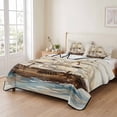 thumbnail image 2 of Quilts Queen Size Bedding Set, Coastal Nautical Lightweight Quilted Comforter, Summer Ocean Vintage Sailboats Waves Soft Reversible Bedspread Coverlet with Pillow Covers for All Season, 90" x 96", 2 of 9