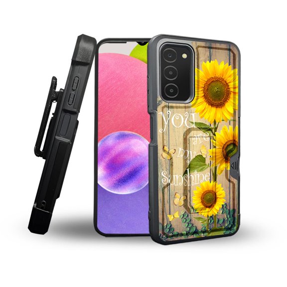 ANJ  Rugged Shockproof Holster Case Card Slot Kickstand   Tempered Glass Cover for Samsung Galaxy A03s - My Sunshine