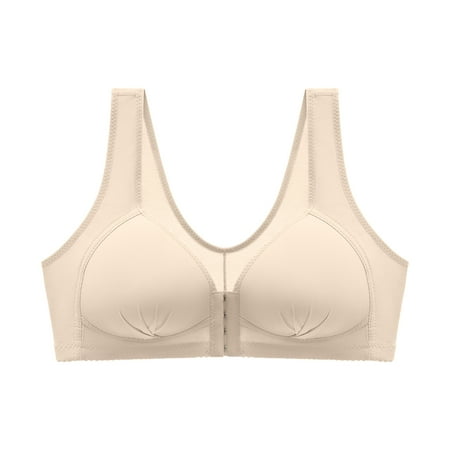 

Leodye Black and Friday Deals Bra Clearance Ladies Traceless No Steel Ring Vest Breathable Gathering Front Opening Buckle Bra Woman Underwear Beige 10(XL)