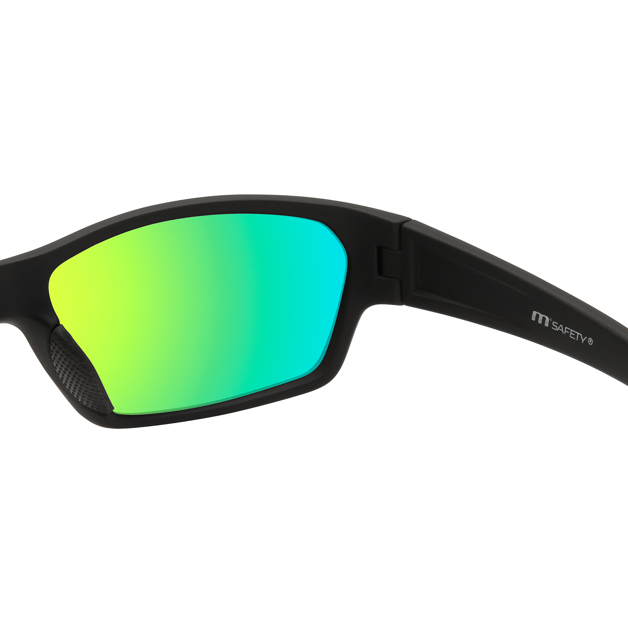 M+, Safety Glasses, Unisex, MS622187CRBLK, Plastic, Black with Lens Color Blue Green, 1 Unit