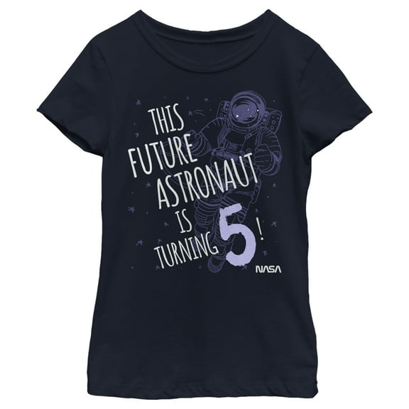 Girl's NASA This Future Astronaut Is Turning 5 Outline Sketch Graphic Tee Navy Blue Small