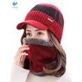 thumbnail image 4 of Deago Unisex Winter Beanie Hat Scarf Set Warm Knit Hat Thick Fleece Lined Billed Beanie with Brim Cap for Men Women (Red), 4 of 10