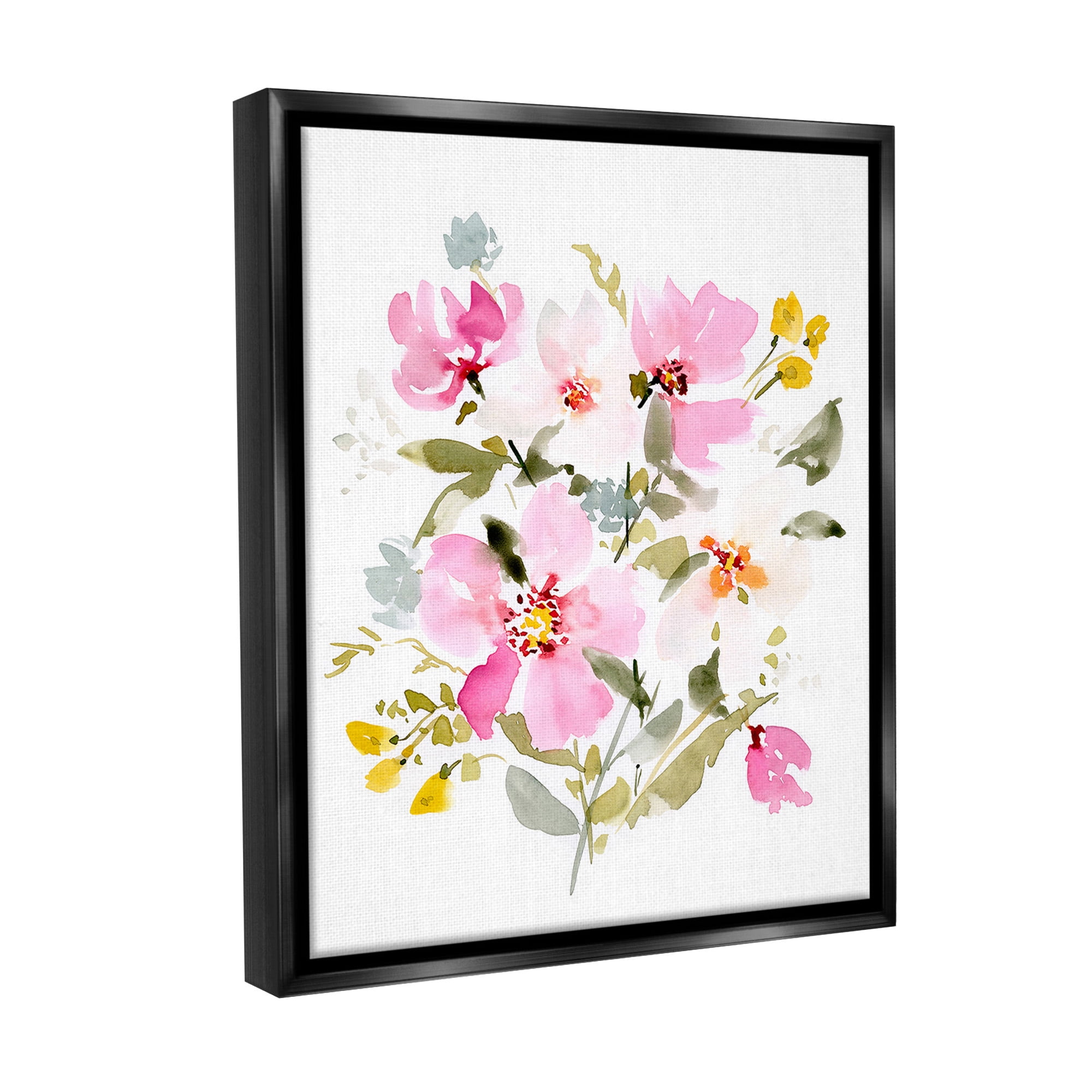 Stupell Industries Pink Cottage Blooms Botanical & Floral Painting Black Floater Framed Canvas Art Print Wall Art, 25 x 31