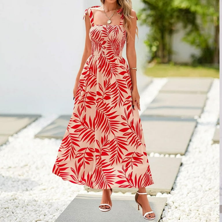 strapless open back dress Floral Printed Pleated Dress – WomanLikeU