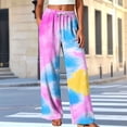 thumbnail image 2 of Inleife Women Wide Leg Printed Loungewear Pants, Elastic Drawstring Waist Casual Long Pants with Side Pockets for Daily Wear Purple L, 2 of 5