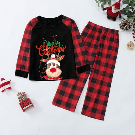 

ERTUTUYI Christmas Pjs Deer Plaid Print Long Sleeve T Shirt Top And Pants Xmas Sleepwear Holiday Family Matching Pajamas Outfit Black 130