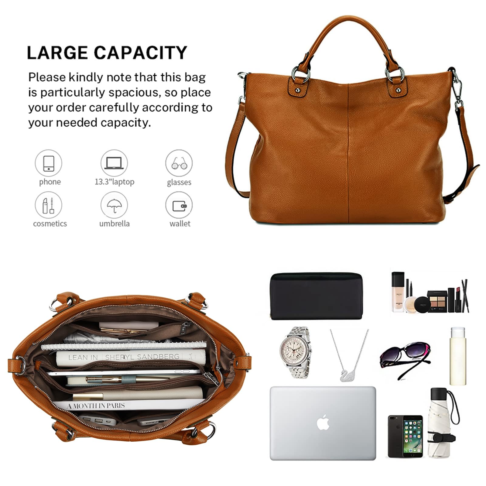 Kattee Women's Soft Leather Tote Bag, Top Satchel Purses and Handbags