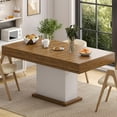 thumbnail image 3 of Timagebreze 55" LED Dining Table with 2 Drawers,Wood Pedestal Base Kitchen Table for 4-6 People,White& Rustic Brown, 3 of 7