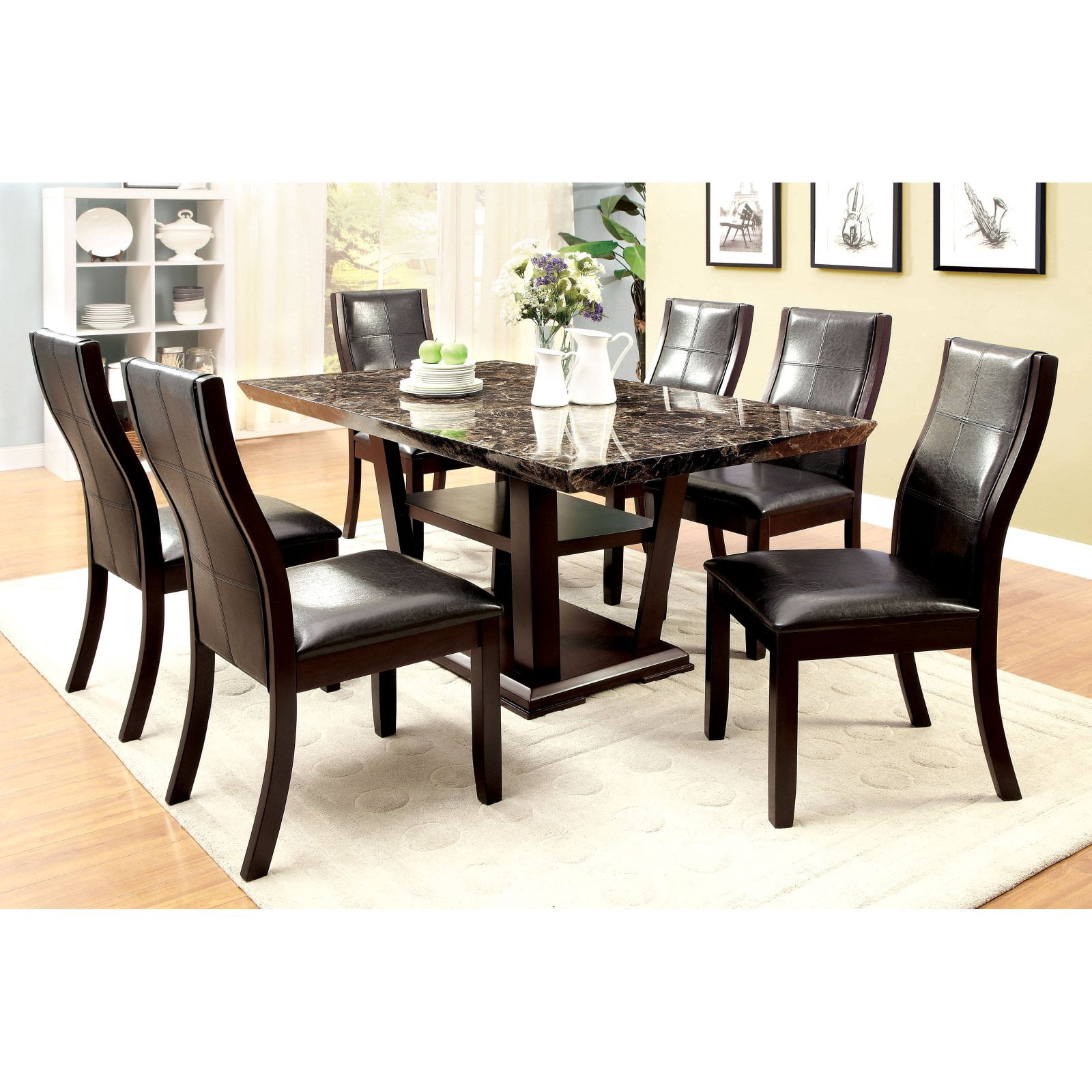 Furniture Of America Newrock 7 Piece Faux Marble Dining Table Set Walmart Com Walmart Com