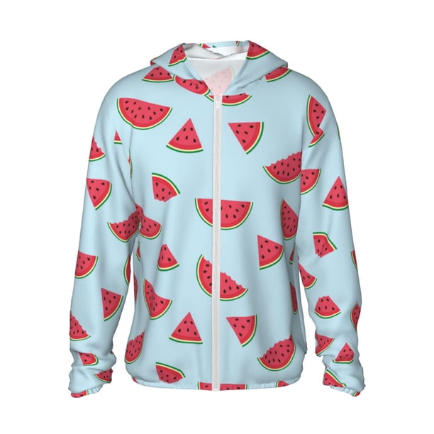 Fotbe Watermelon Chaqueta con Protección Solar UPF 50+ para Hombre y Mujer, Camisa con Capucha y Bolsillos-X-Large