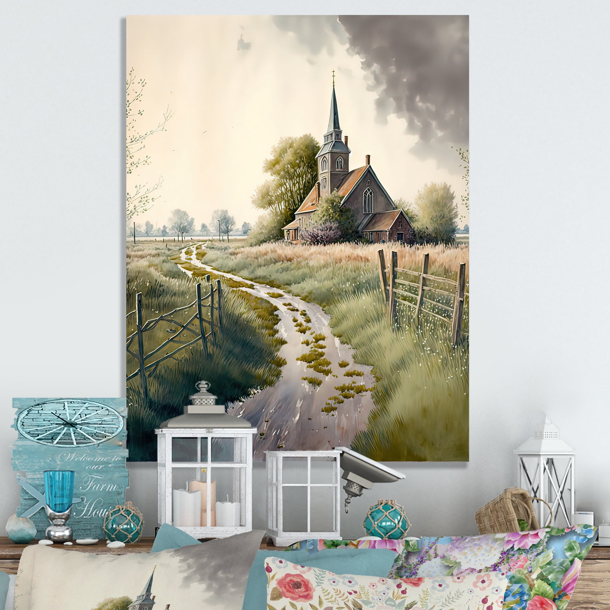 Designart Winding Path To Church IV Canvas Wall Art