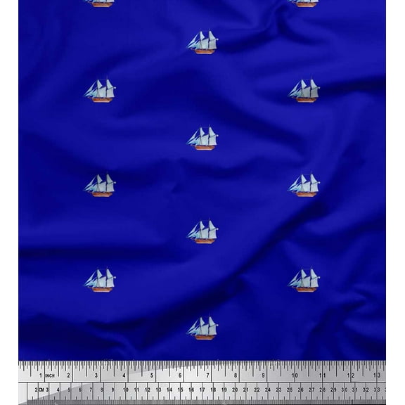 Soimoi Blue Silk Fabric Yacht Nautical Fabric Prints By Yard 42 Inch Wide