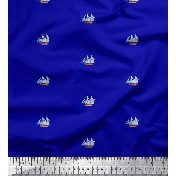 Soimoi Blue Rayon Crepe Fabric Yacht Nautical Fabric Prints By Yard 46 Inch Wide
