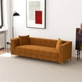 thumbnail image 2 of Pemberly Row Velvet Upholstered  Square Arm Couch in Cognac Tan, 2 of 6