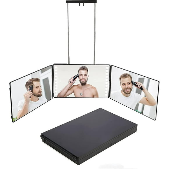 3 Way Mirror With Led Light,360 Mirror,trifold Portable Barber Mirror,height Adjustable Hanging Mirror