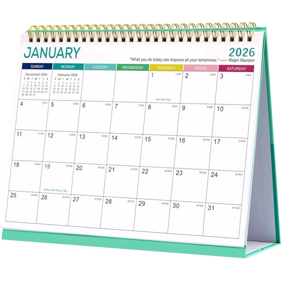 DESK CALENDAR 2026 9.8" x 8.3" Standing Flip Desktop Calendar 12 Month with Julian Date White