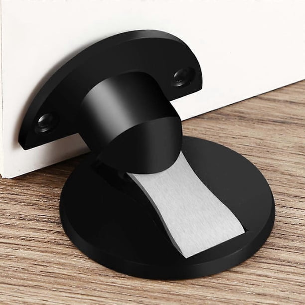 Strong Magnetic Metal Door Stopper Heavy Duty Door Stopper with 3M Floor Mounted Conceal Self Adhesive Screws, 2 Piece, Black