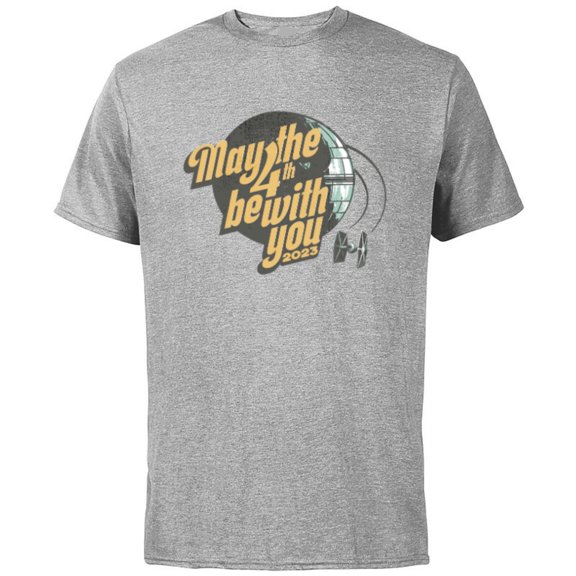 Star Wars Day May the 4th Be With You 2023 Death Star Retro - Short Sleeve Cotton T-Shirt for Adults - Customized-Athletic Heather